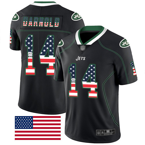 New York Jets Limited Black Men Sam Darnold Jersey NFL Football #14 Rush USA Flag